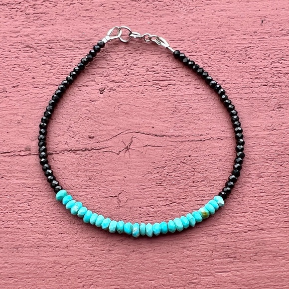 Natural Earth Mined Spinel and Rare Arizona Turquoise Bracelet 14k White Gold - Picture 3 of 6